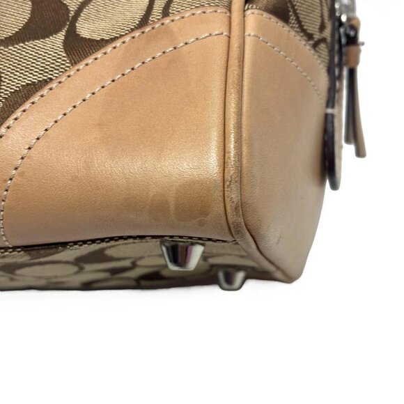 Auth COACH Hamptons Signature Satchel 8K05 Khaki Light Brown Jacquard Leather - Picture 7 of 10